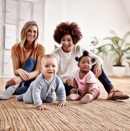 Two moms playing on the floor with their babies Idaho Jones blog