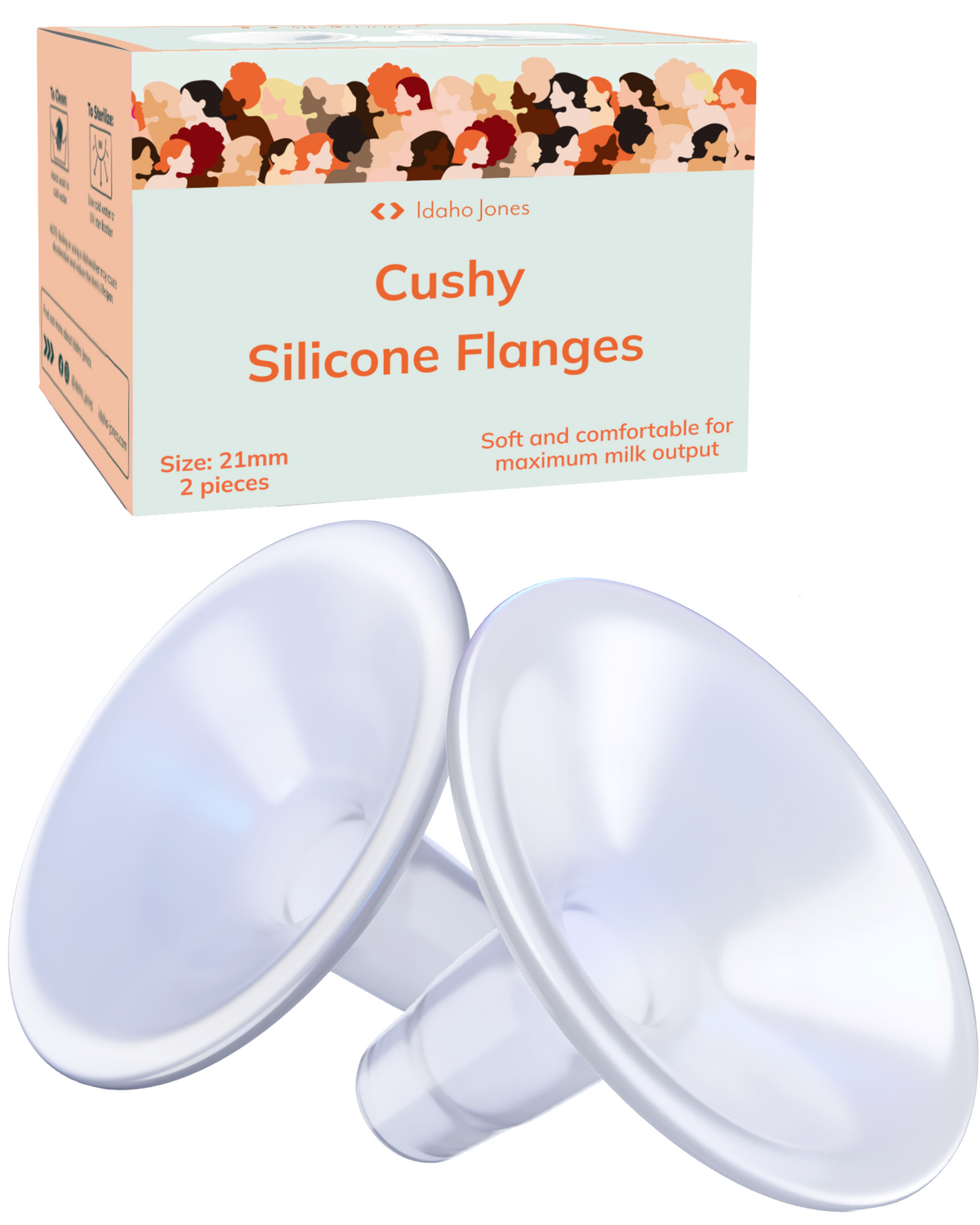 Cushy Silicone Breast Pump Flanges - Two soft and comfortable 21mm flanges for maximum milk output.