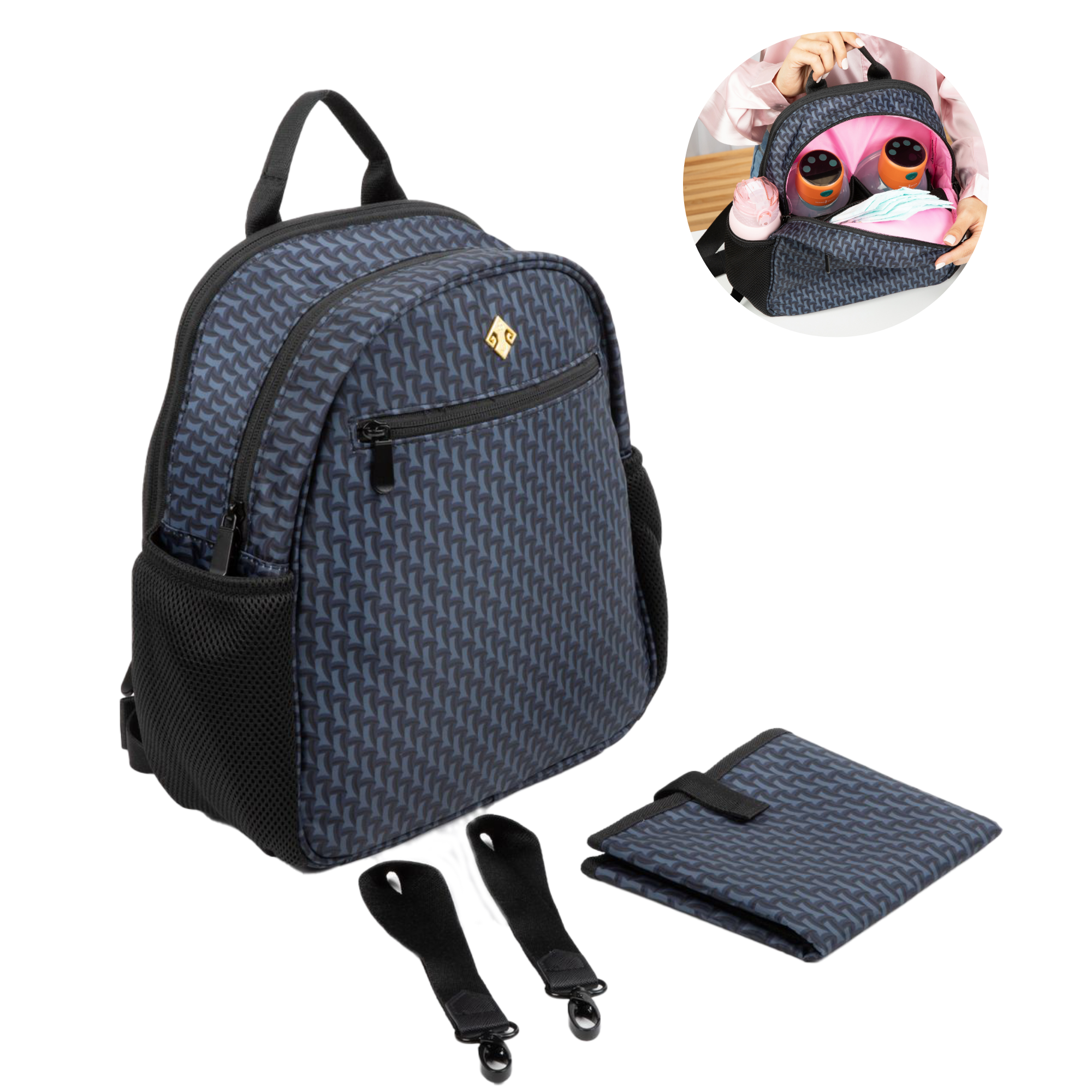 Small Diaper Bag Backpack - Claremont showing stylish design and spacious interior for toddler essentials.