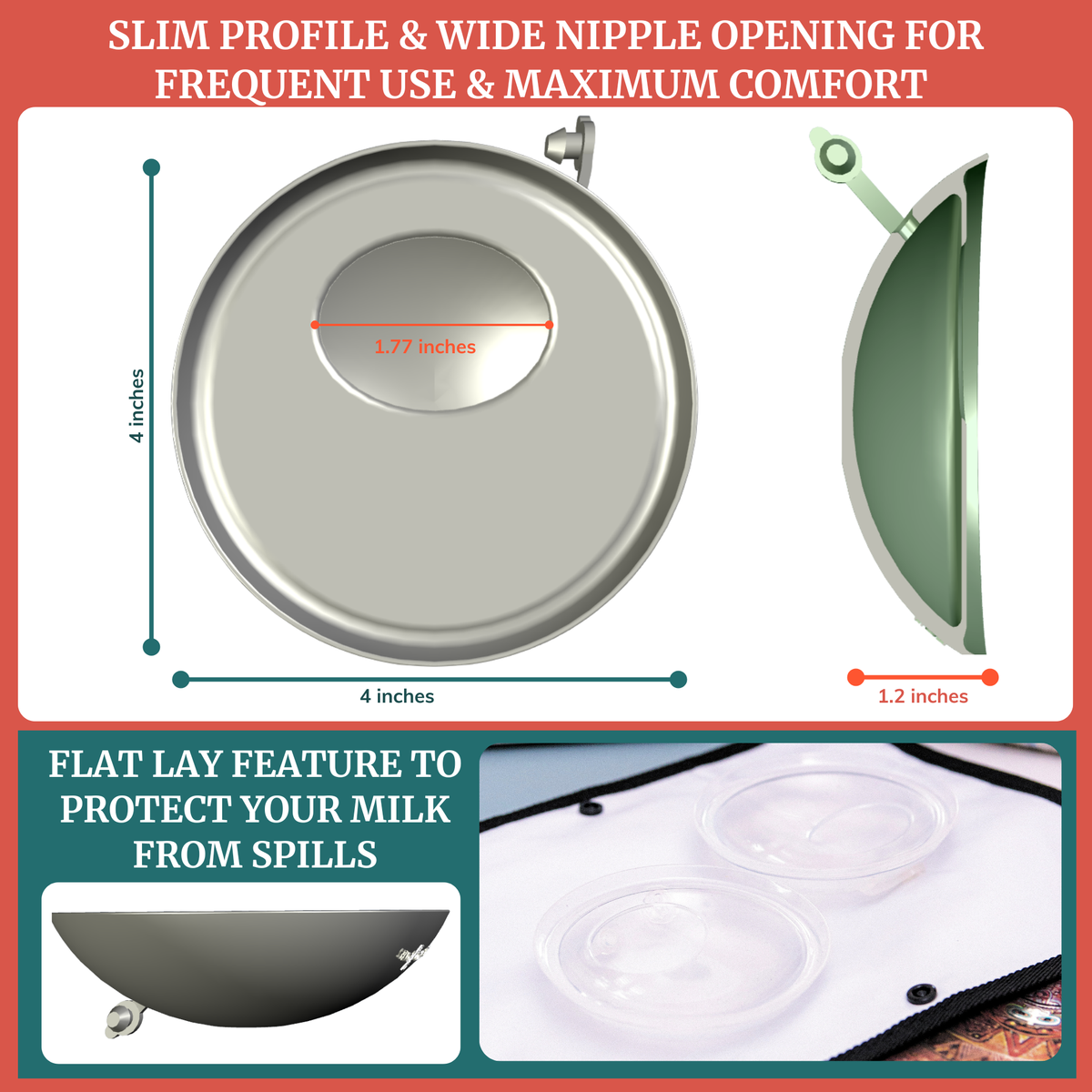 Milk collector shell with measurements and features.