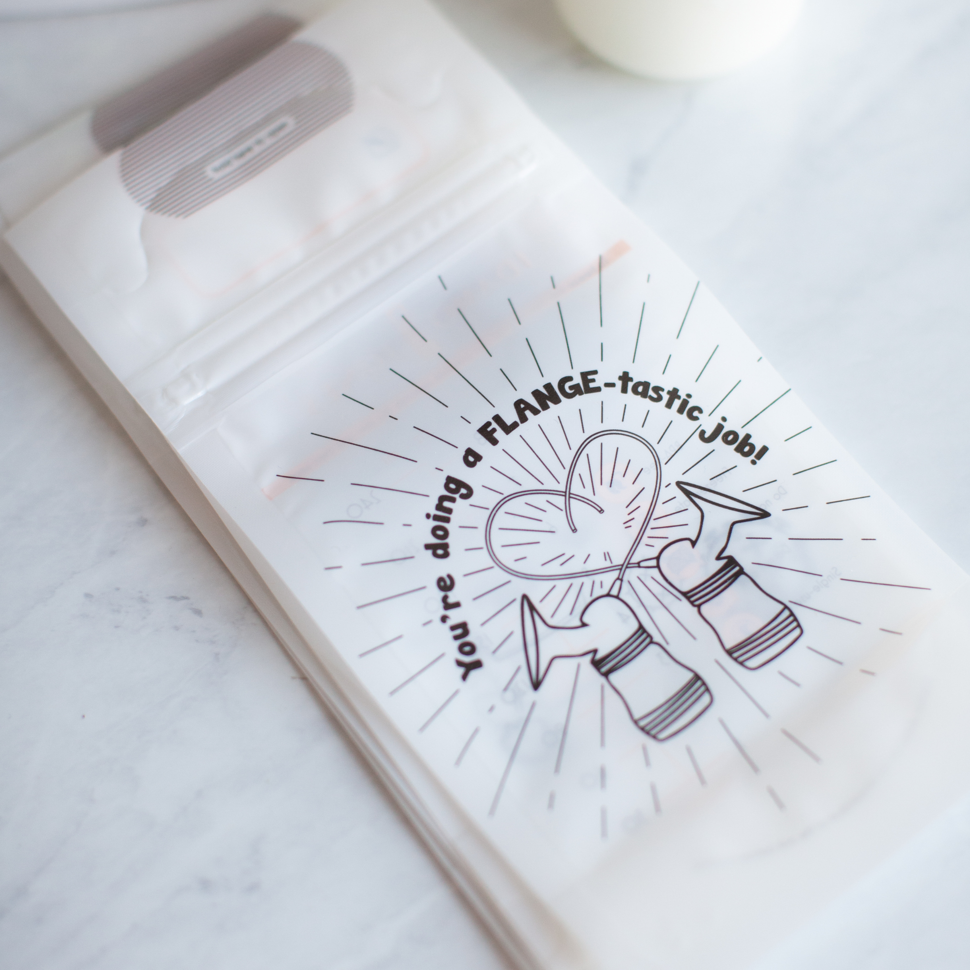 Milk Storage Bags with motivational design promoting successful breast pumping efforts.