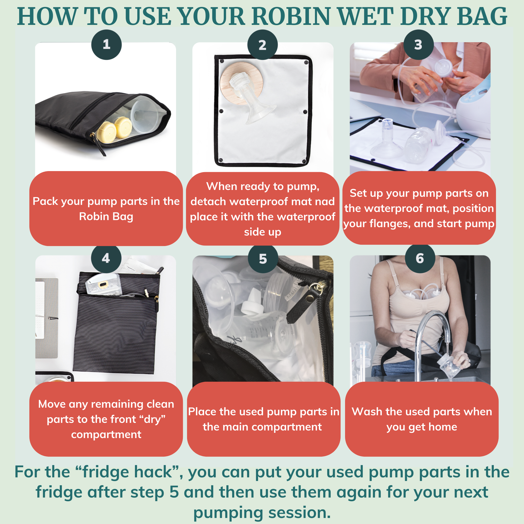 How to use your Robin wet dry bag for pump parts: steps for packing, cleaning, and organizing accessories.