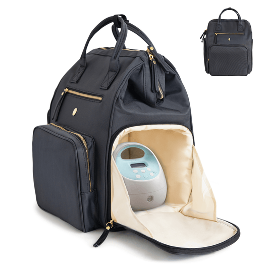 idaho jones chersey breast pump bag featuring the special compartment for larger pumps like Spectra S1 and S2.