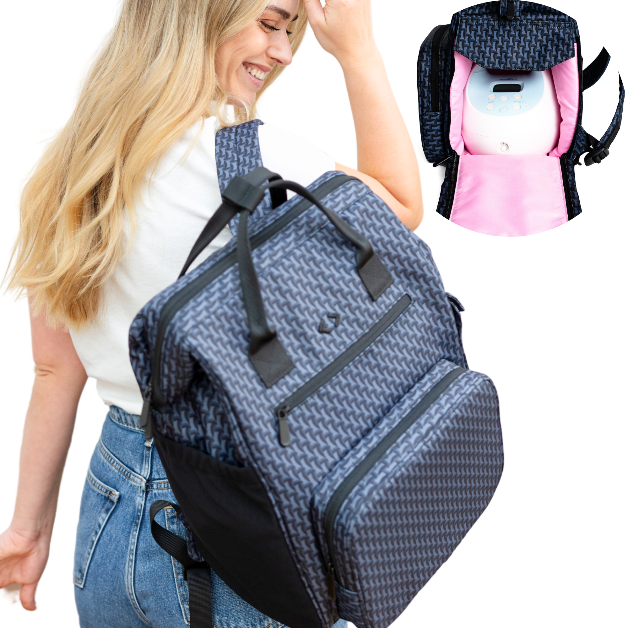 Breast pump bag backpack Chertsey featuring stylish design and practical compartments for modern moms.