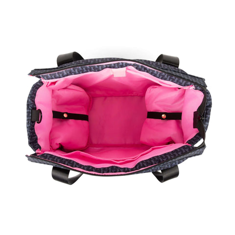 Image of the inside of the ellerby tote bag in elegant pink, showing the inside pockets and cooler compartment space