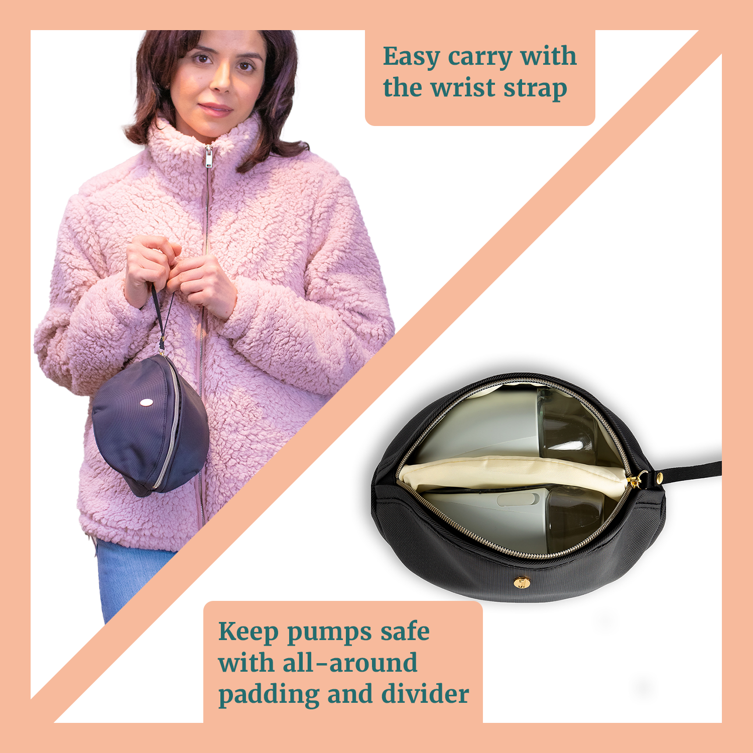 Rylett wearable pump bag case featuring easy carry wrist strap and all-around padding for pump protection.