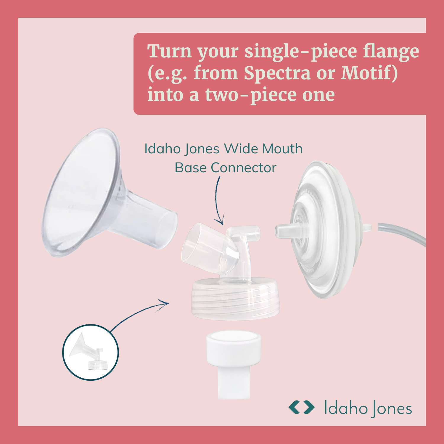 Idaho Jones Wide Mouth Base Connector enables single-piece flanges like Spectra pump parts to convert into two-piece.