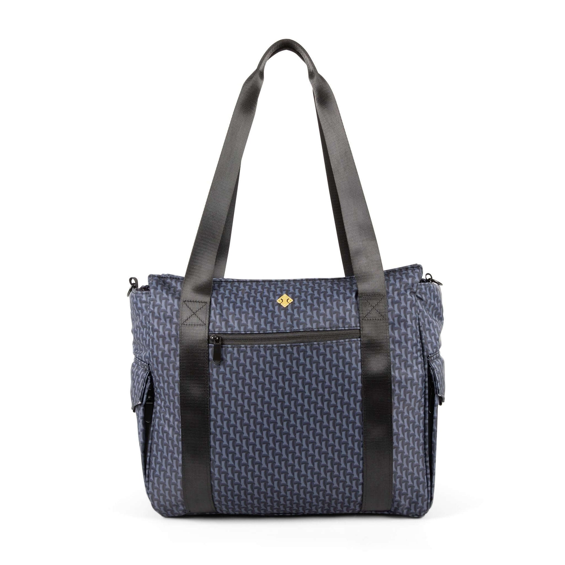 front view of the ellerby tote bag showing the front pockers for your additional things