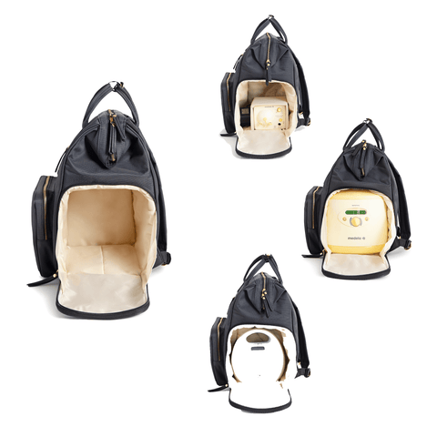 breast pump backpack with insulated large side pocket that fits medela symphony spectra s1 and s2 breast pump backpack medela pump in style backpack breast pump bags  best bags for work  Spectra breast pump bag best breast pump for working moms chertsey breast pump backpack work and pump vegan PU leather